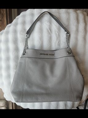 Michael Kors Gray Pebbled Leather Shoulder Bag with Chain Straps